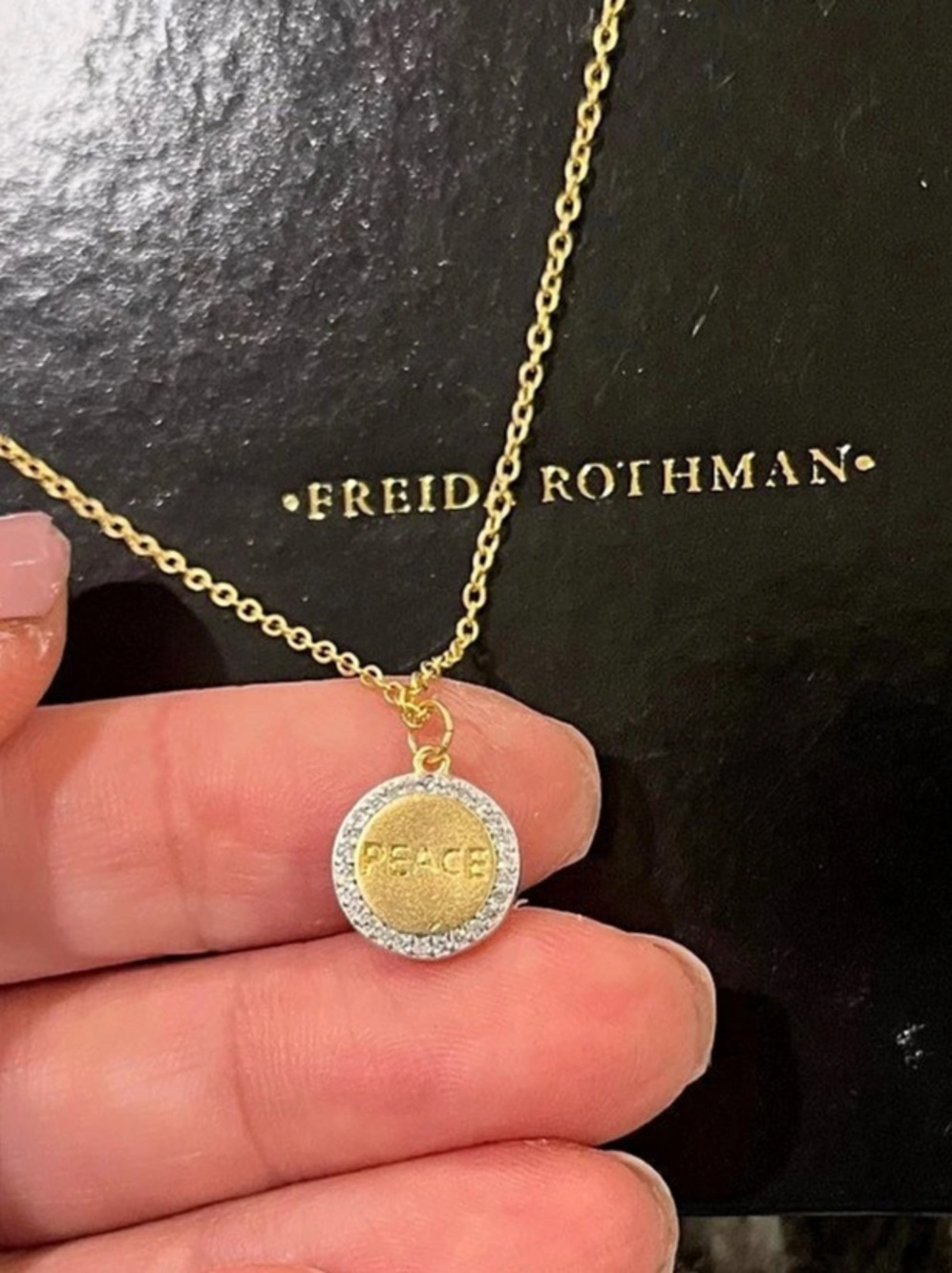 Freida Rothman Peace Pendant Necklace 925 Silver and gold plating